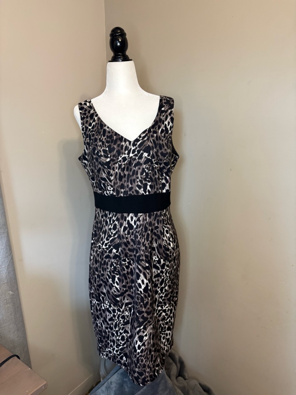 Lori Michaels Black and Brown Animal-Print Midi Dress